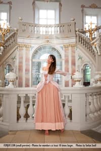 Skinny brunette Lorena G frees her beautiful ass from vintage gown