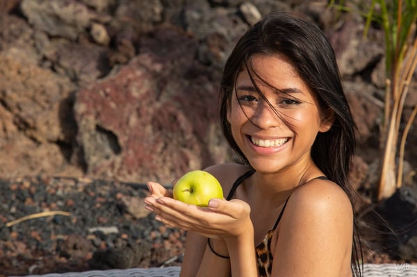 Attractive Latina teen Karin Torres flaunts her shaved vagina outdoors