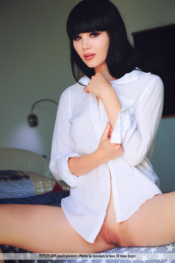 Picture by glambabes-galleries showing 'Dark haired model Malena F gets naked before donning a white blouse' number 2