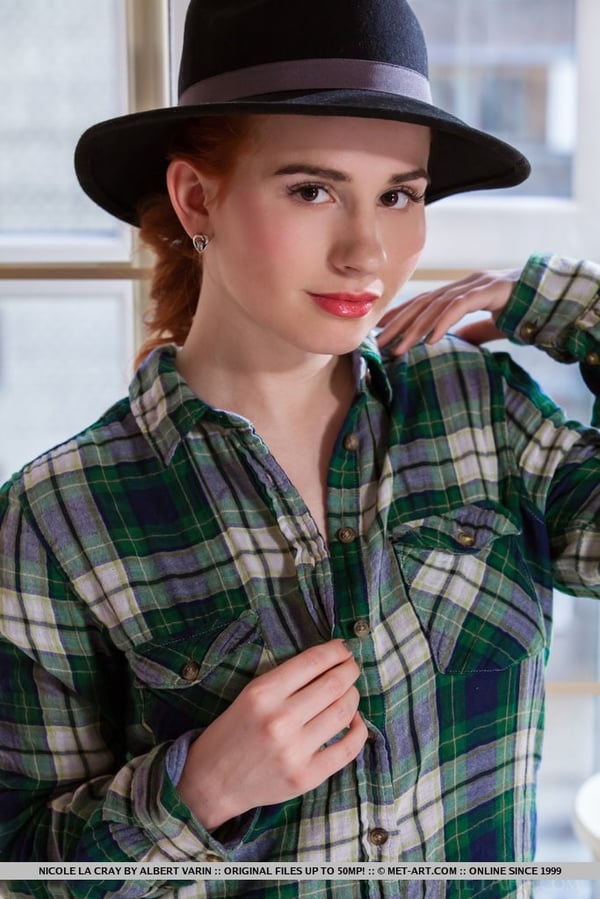 Picture by glambabes-galleries showing 'Natural redhead Nicole La Cray removes a hat and flannel shirt to pose naked' number 15