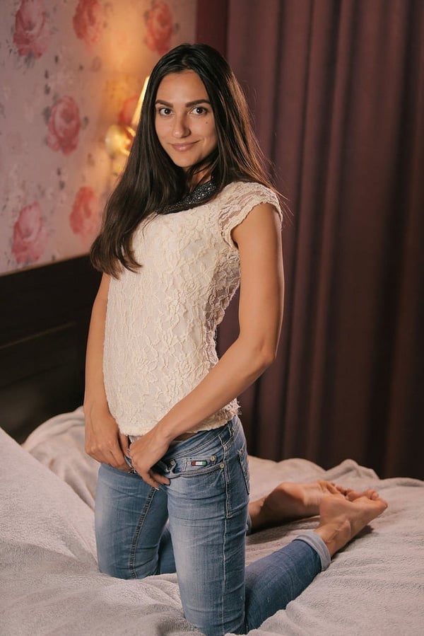 Picture by glambabes-galleries showing 'Horny Cira Nerri strips jeans & t-shirt to expose her tin tits & rub her clit' number 13