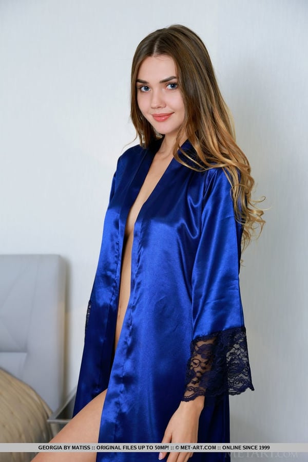 Picture by glambabes-galleries showing 'Beautiful teen Georgia slips off her satin robe for great nude poses' number 14