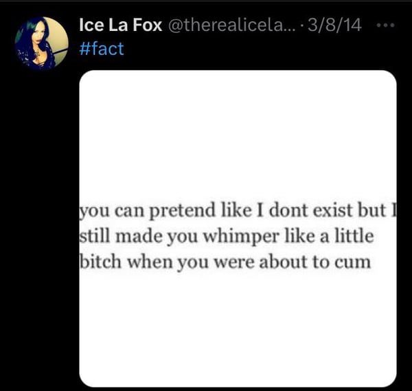 Picture by lookingforthechewin saying 'I Wonder Who Pissed Of Ice Ice La Fox'