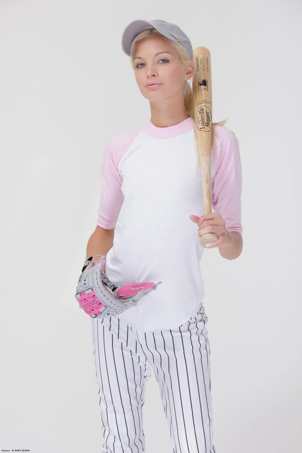 Baseball cutie Francesca loses her uniform to expose her skinny teen body