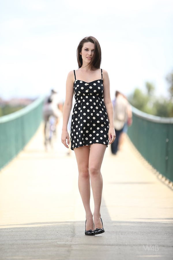 Picture by glambabes-galleries showing 'Solo girl removes her polka dot dress while out for a walk in public' number 13