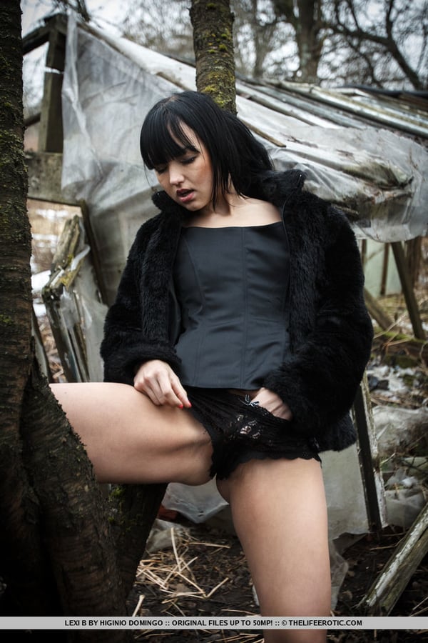 Picture by glambabes-galleries showing 'Dark haired teen Lexi B fingers her pussy by abandoned buildings in the woods' number 10