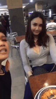 Picture by glambabes-gifs showing 'Restaurant boob flash' number 1