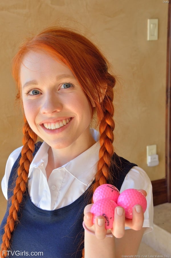 Picture by glambabes-galleries showing 'Ginger schoolgirl Dolly inserts a huge fake cock & Ben Wa balls into her pussy' number 20