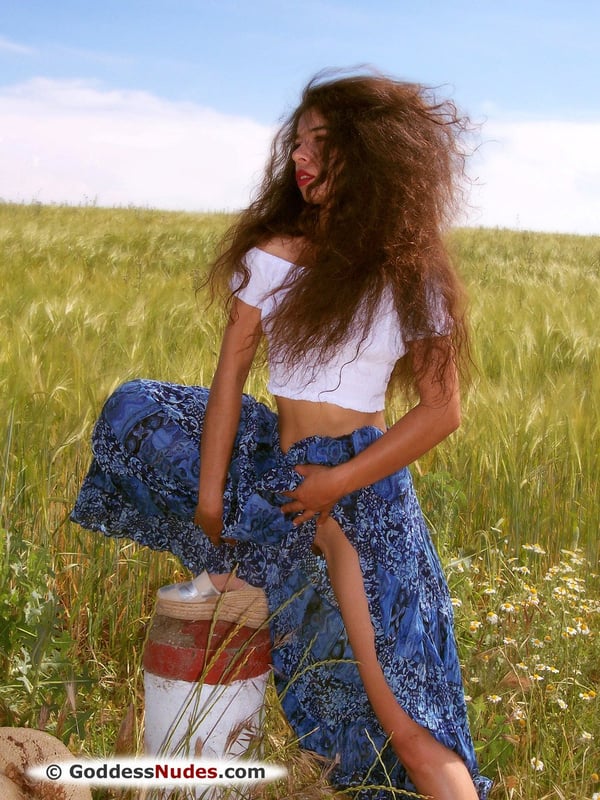 Picture by glambabes-galleries showing 'Solo girl Idoia A takes off her dress in a field of long grasses and flowers' number 8
